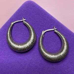 💛 Vintage 925 Big Scalloped Hoop Earrings